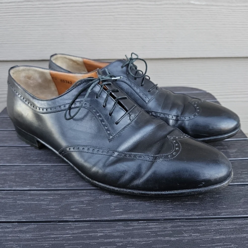 Salvatore Ferragamo Studio Italy Black Leather Wingtip Brogue Oxford Shoe 11.5 D